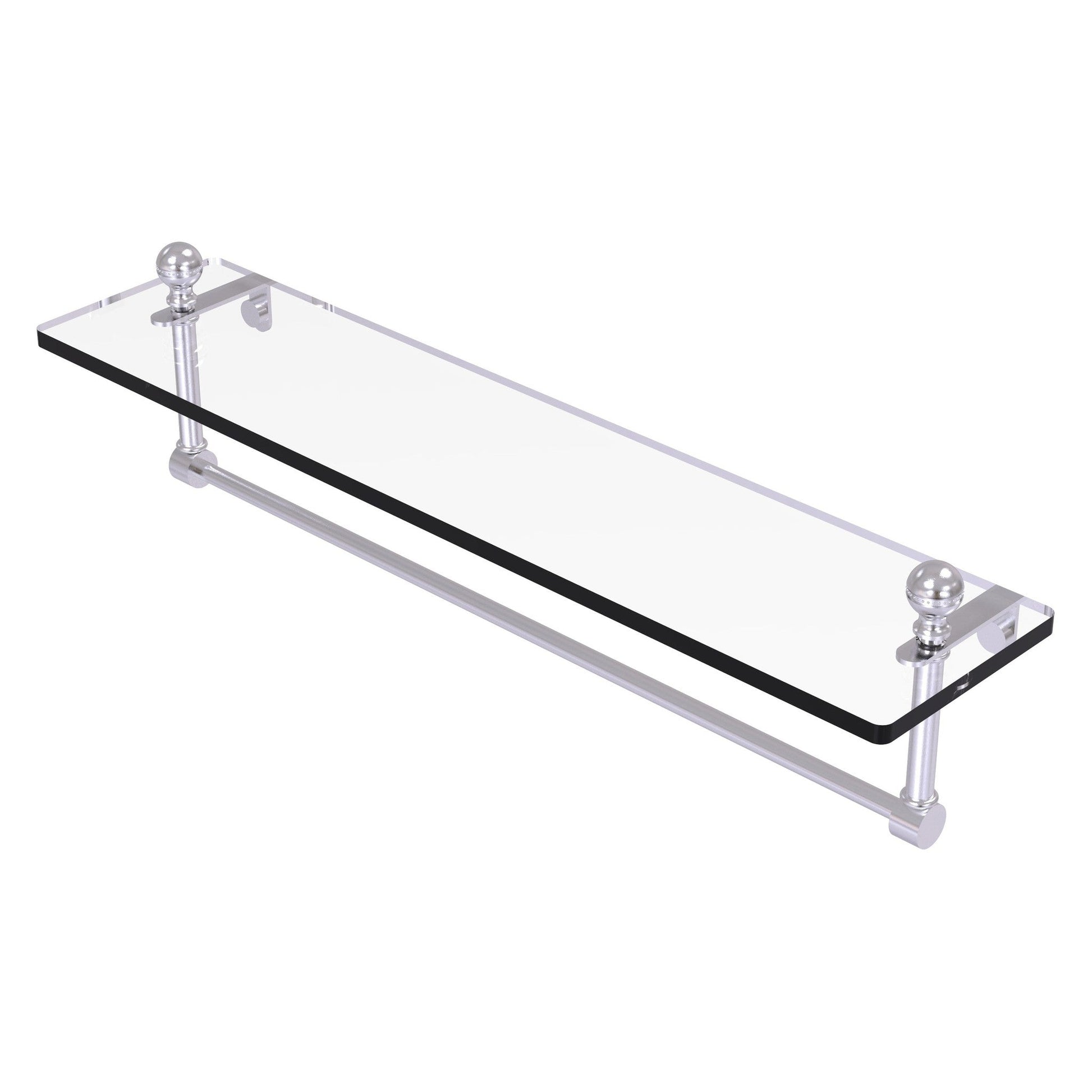 Allied Brass Mambo 22" x 5" Satin Chrome Solid Brass Glass Vanity Shelf With Integrated Towel Bar