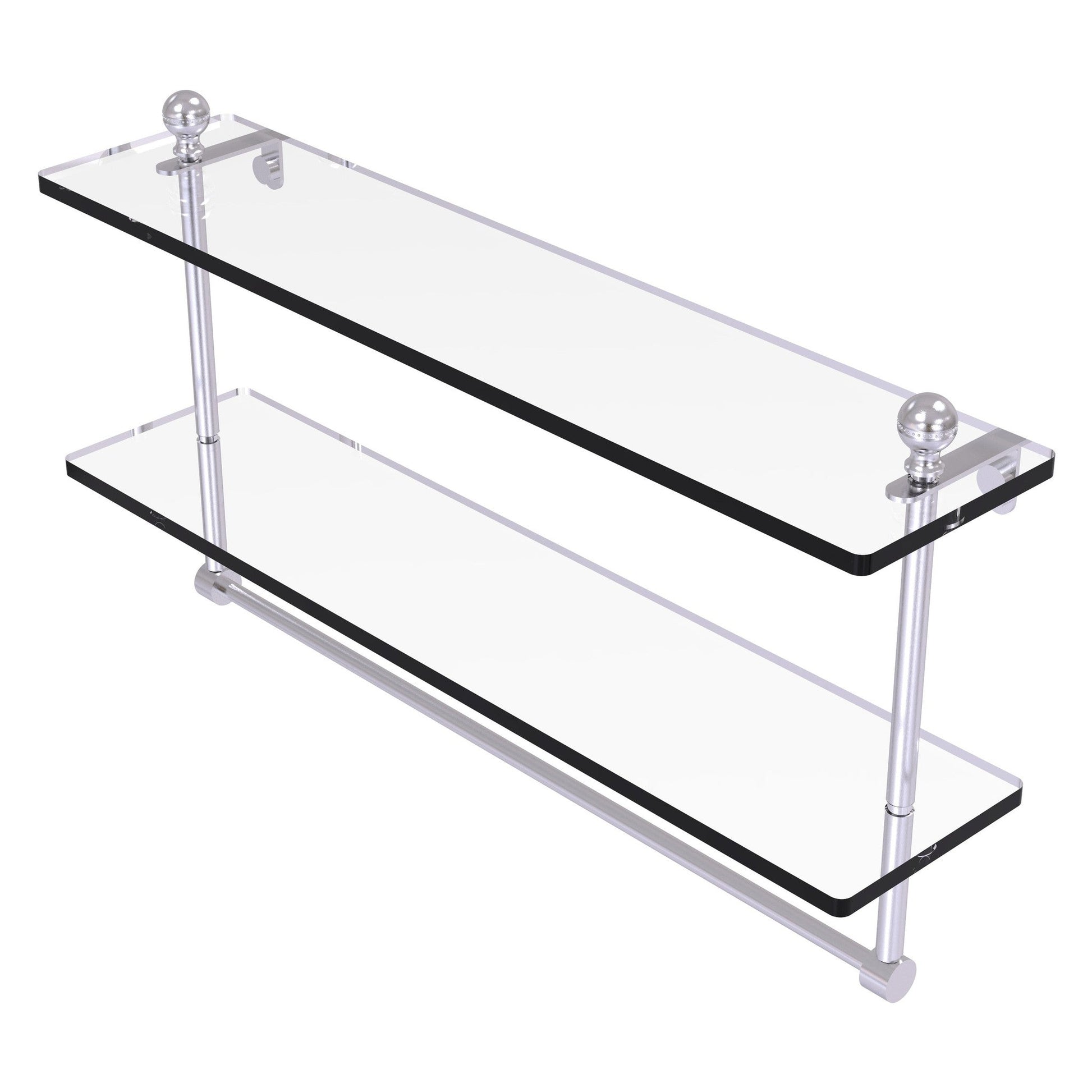 Allied Brass Mambo 22" x 5" Satin Chrome Solid Brass Two-Tiered Glass Shelf With Integrated Towel Bar