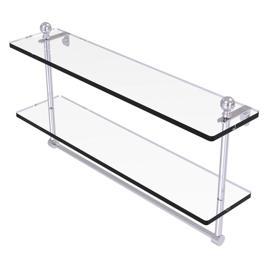 Allied Brass Mambo 22" x 5" Satin Chrome Solid Brass Two-Tiered Glass Shelf With Integrated Towel Bar
