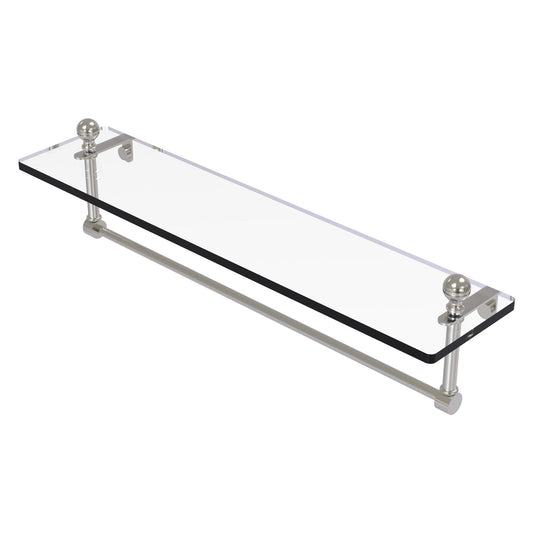 Allied Brass Mambo 22" x 5" Satin Nickel Solid Brass Glass Vanity Shelf With Integrated Towel Bar