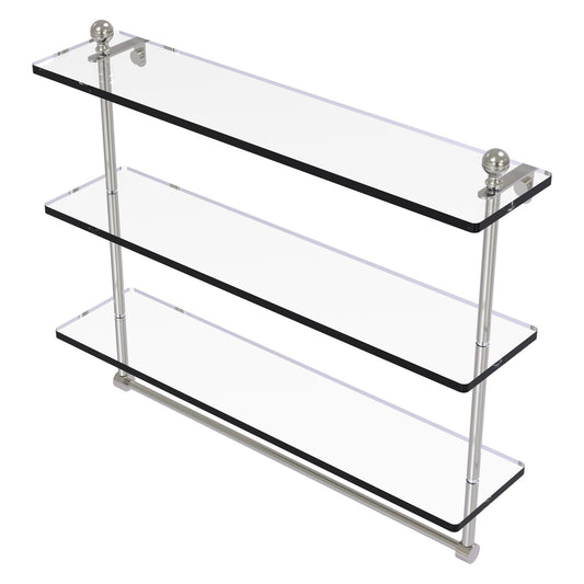 Allied Brass Mambo 22" x 5" Satin Nickel Solid Brass Triple Tiered Glass Shelf With Integrated Towel Bar