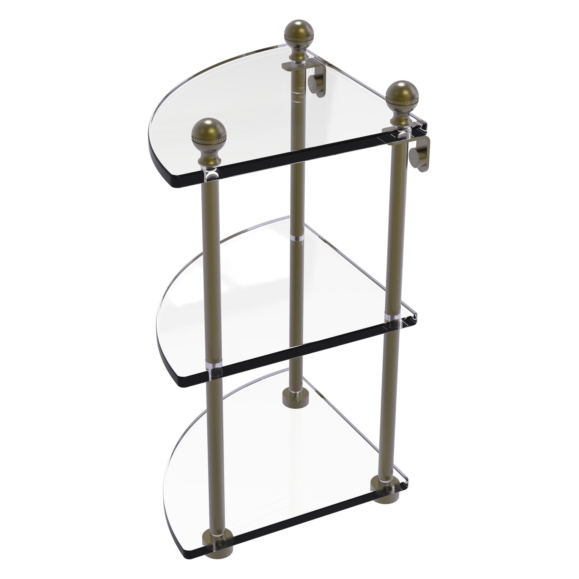 Allied Brass Mambo 8" x 8" Antique Brass Solid Brass 3-Tier Corner Glass Shelf