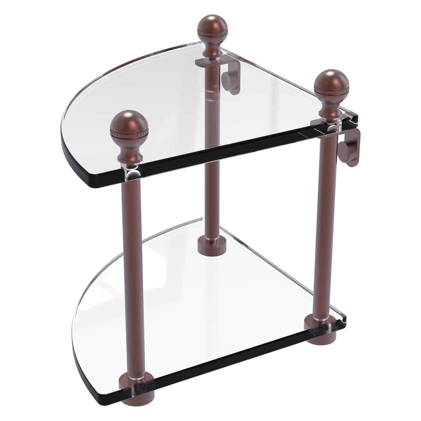 Allied Brass Mambo 8" x 8" Antique Copper Solid Brass 2-Tier Corner Glass Shelf