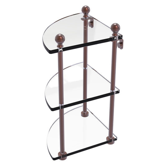 Allied Brass Mambo 8" x 8" Antique Copper Solid Brass 3-Tier Corner Glass Shelf