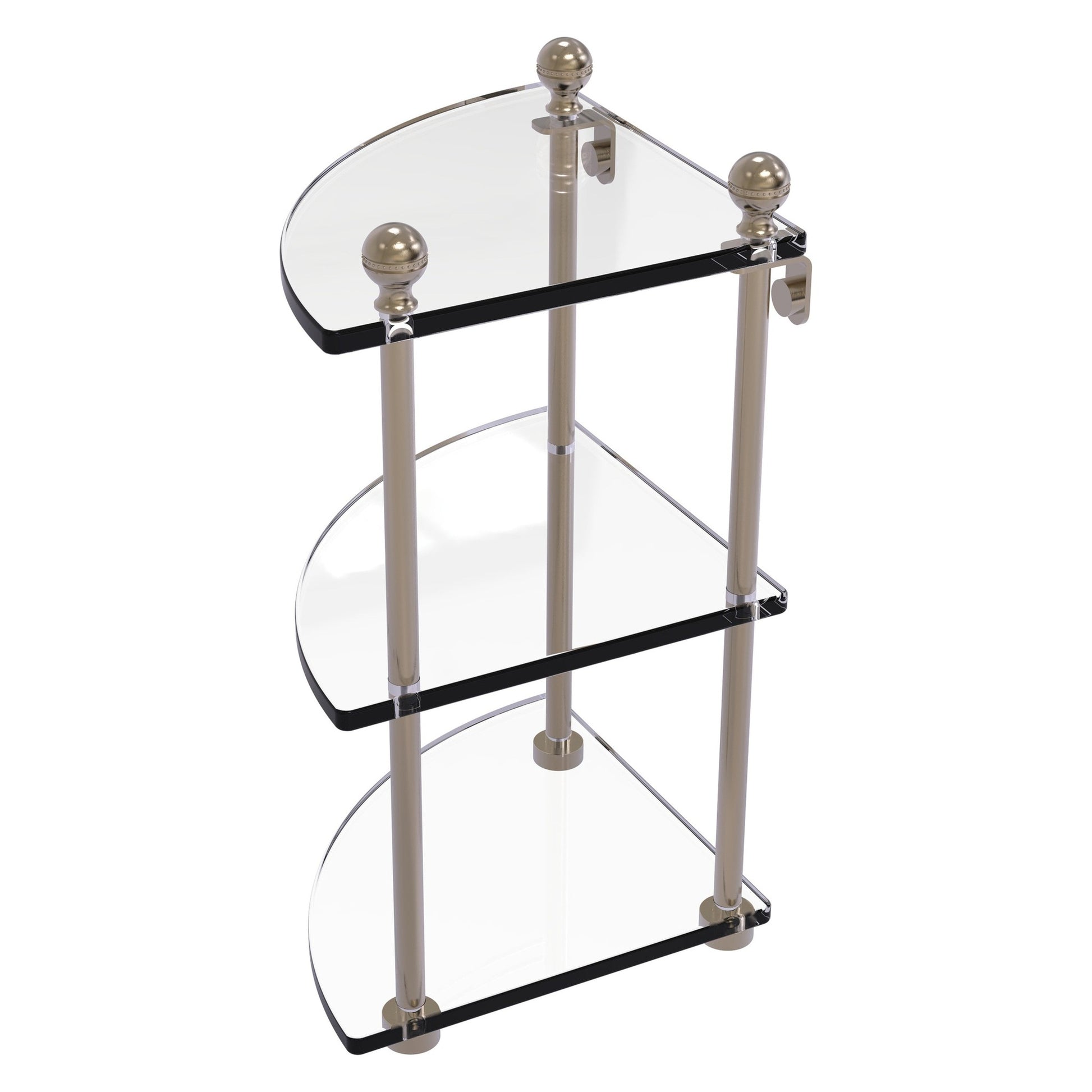 Allied Brass Mambo 8" x 8" Antique Pewter Solid Brass 3-Tier Corner Glass Shelf