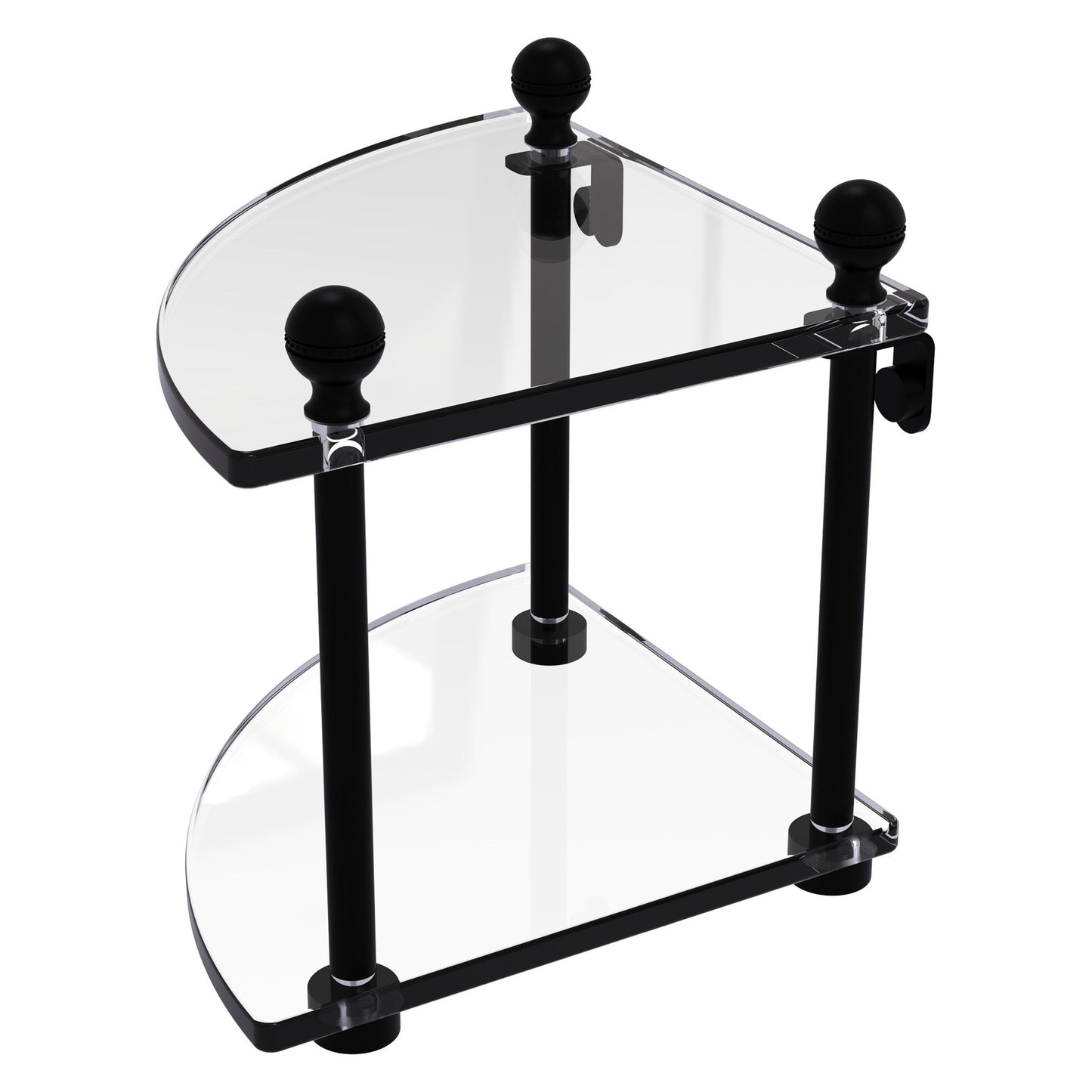 Allied Brass Mambo 8" x 8" Matte Black Solid Brass 2-Tier Corner Glass Shelf
