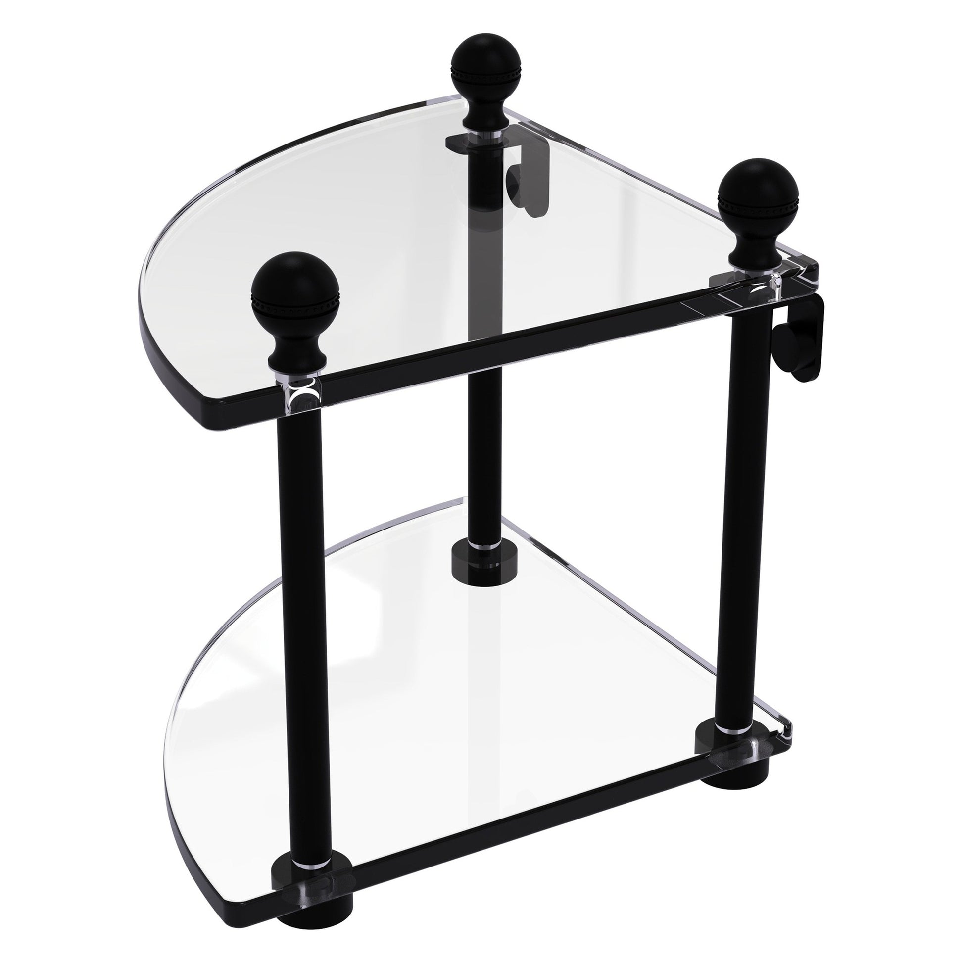 Allied Brass Mambo 8" x 8" Matte Black Solid Brass 2-Tier Corner Glass Shelf
