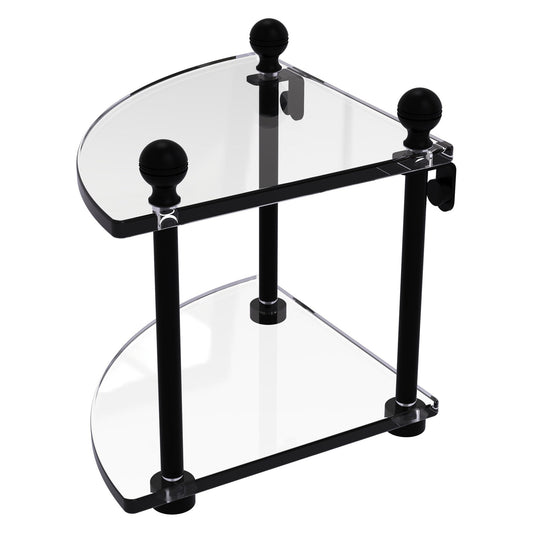 Allied Brass Mambo 8" x 8" Matte Black Solid Brass 2-Tier Corner Glass Shelf