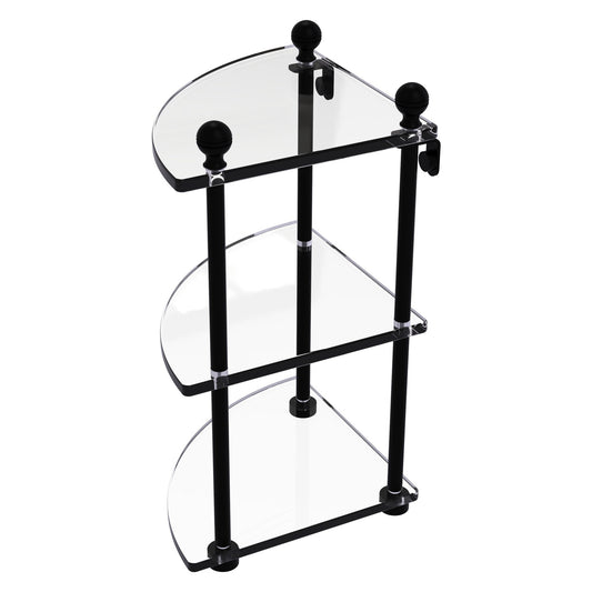 Allied Brass Mambo 8" x 8" Matte Black Solid Brass 3-Tier Corner Glass Shelf