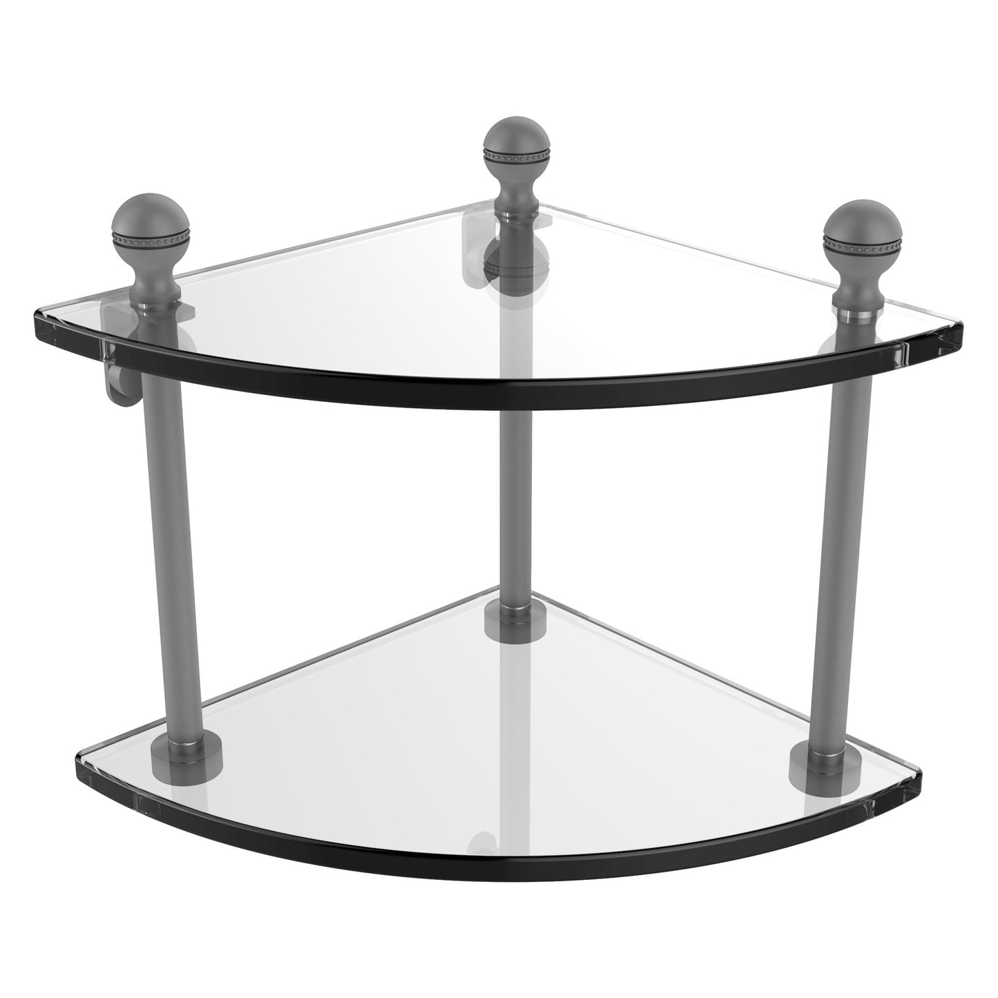 Allied Brass Mambo 8" x 8" Matte Gray Solid Brass 2-Tier Corner Glass Shelf