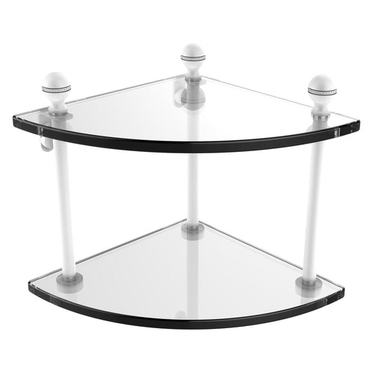 Allied Brass Mambo 8" x 8" Matte White Solid Brass 2-Tier Corner Glass Shelf