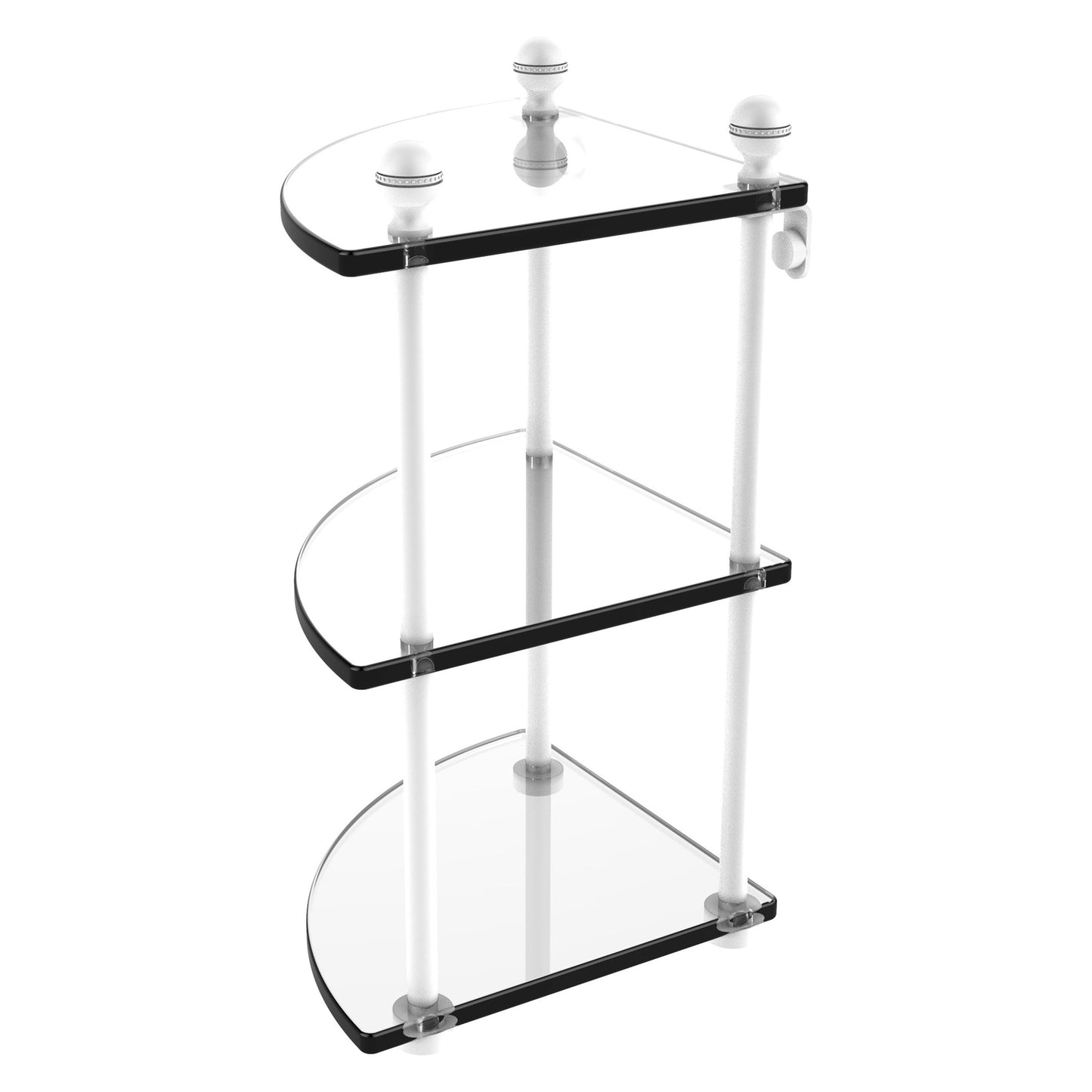 Allied Brass Mambo 8" x 8" Matte White Solid Brass 3-Tier Corner Glass Shelf