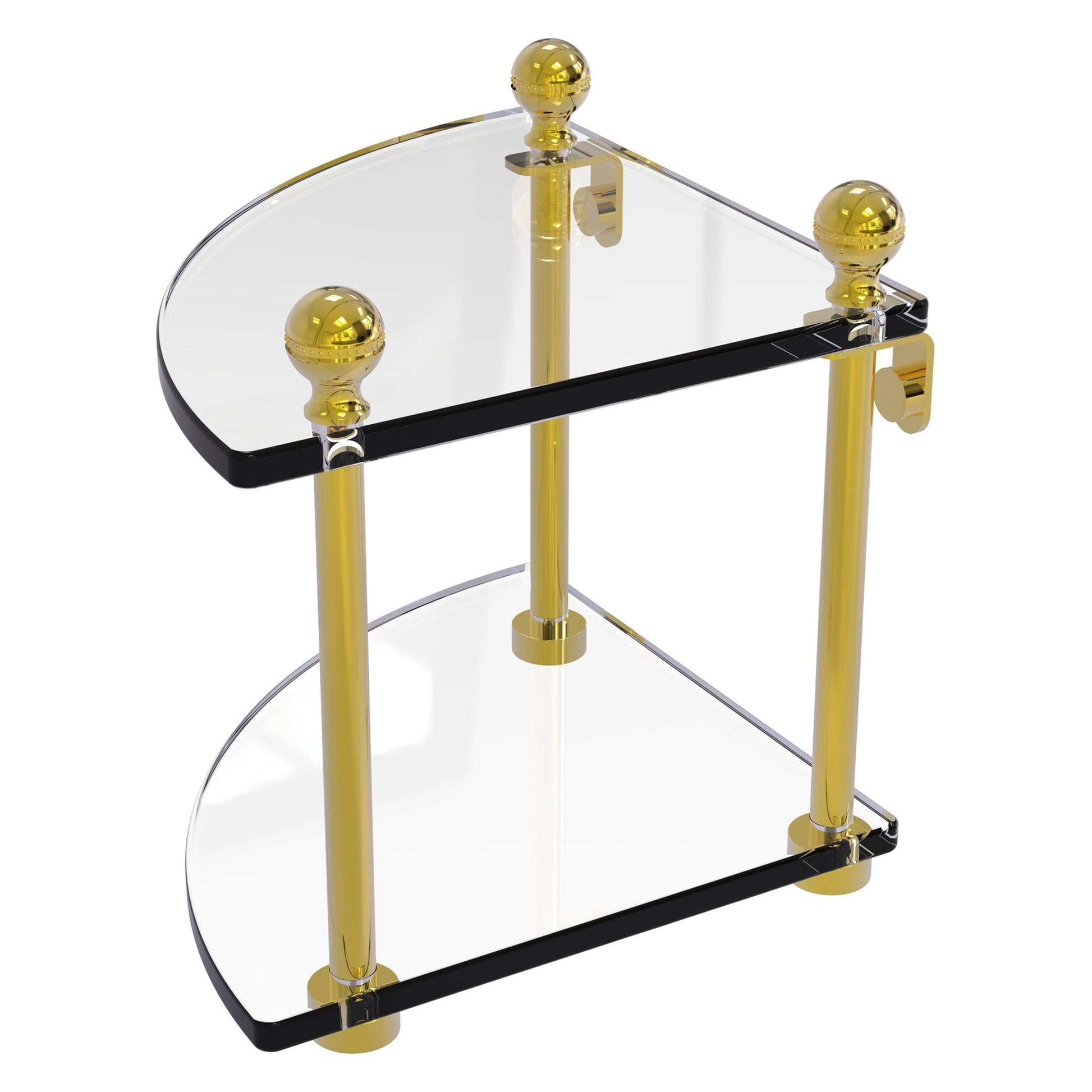 Allied Brass Mambo 8" x 8" Polished Brass Solid Brass 2-Tier Corner Glass Shelf