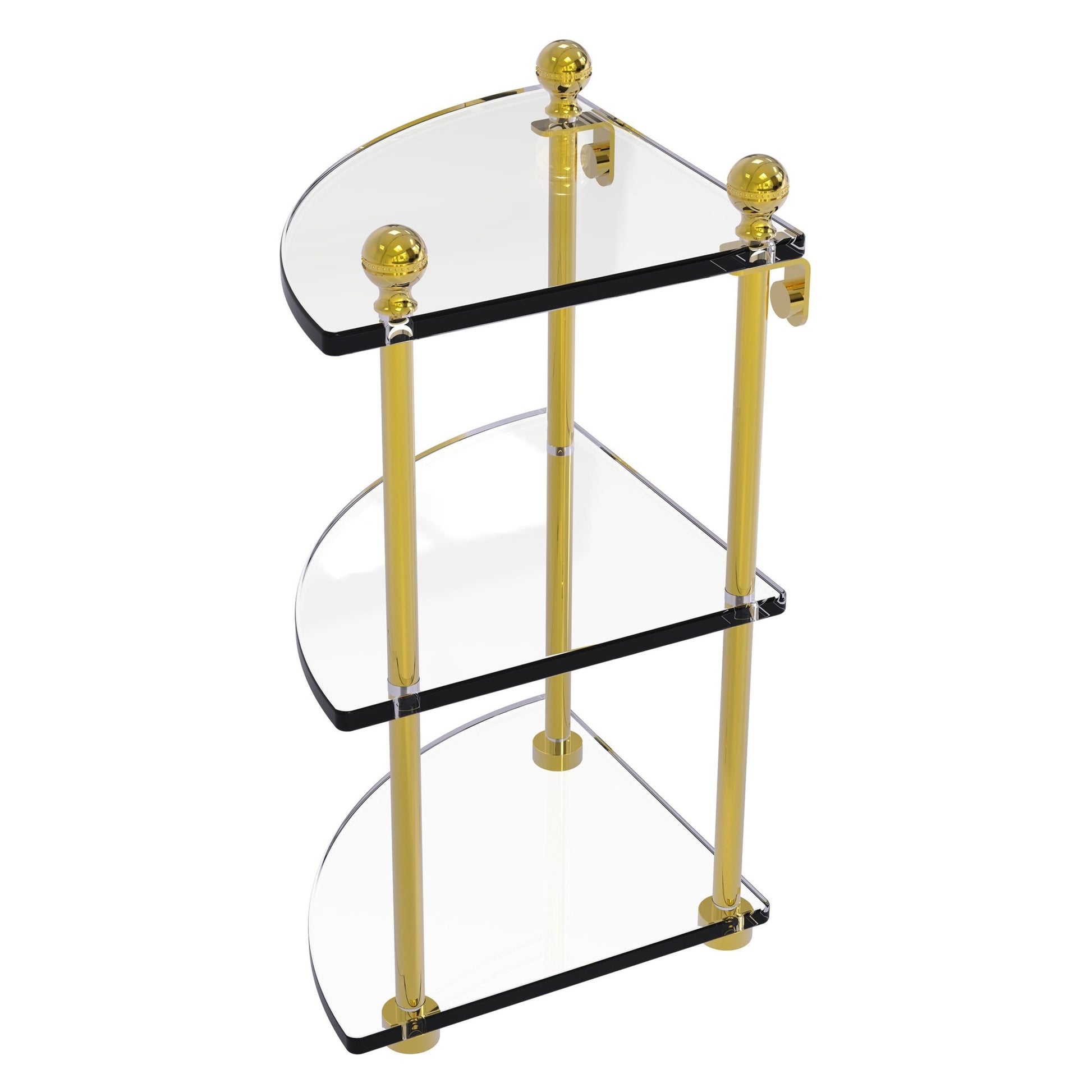 Allied Brass Mambo 8" x 8" Polished Brass Solid Brass 3-Tier Corner Glass Shelf