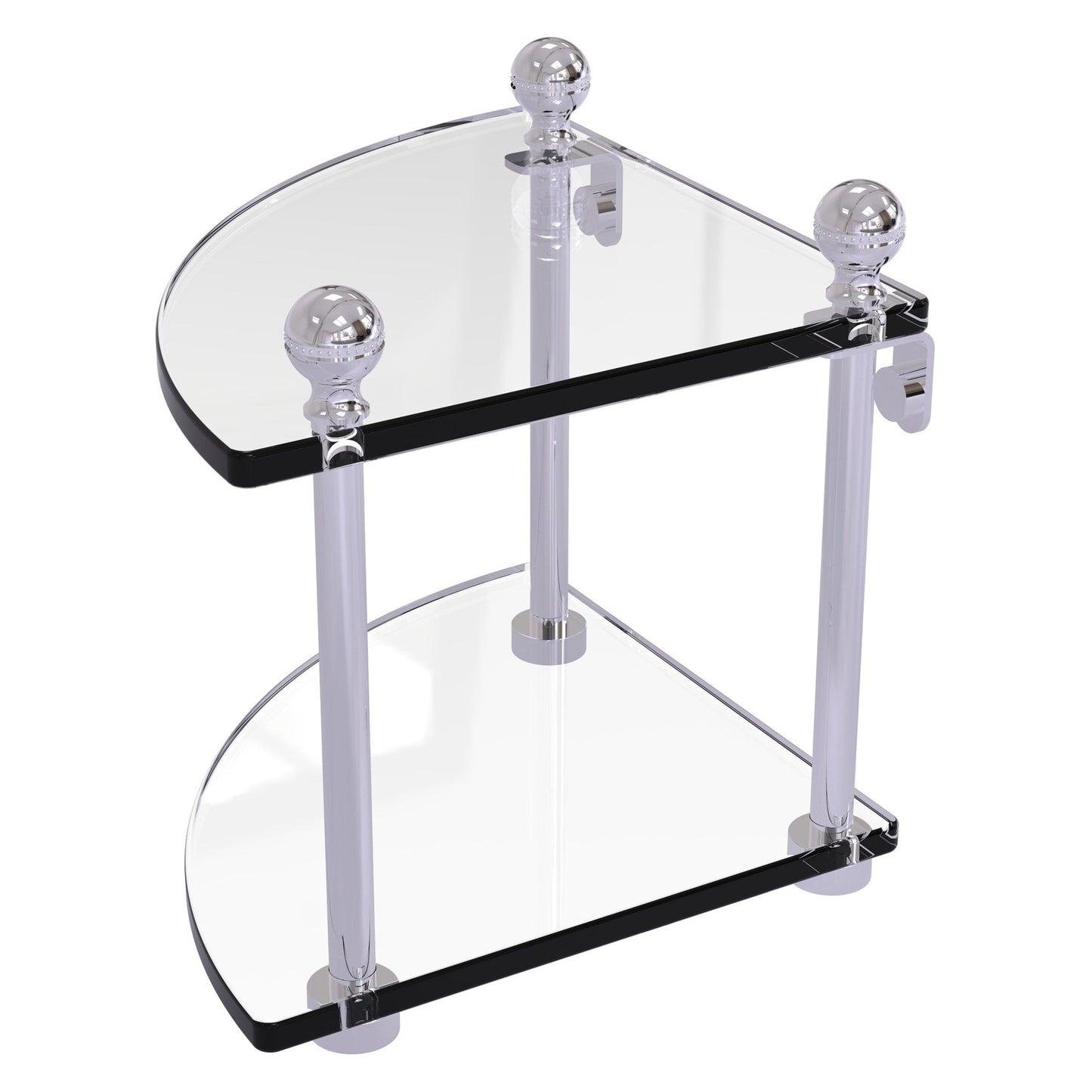 Allied Brass Mambo 8" x 8" Polished Chrome Solid Brass 2-Tier Corner Glass Shelf