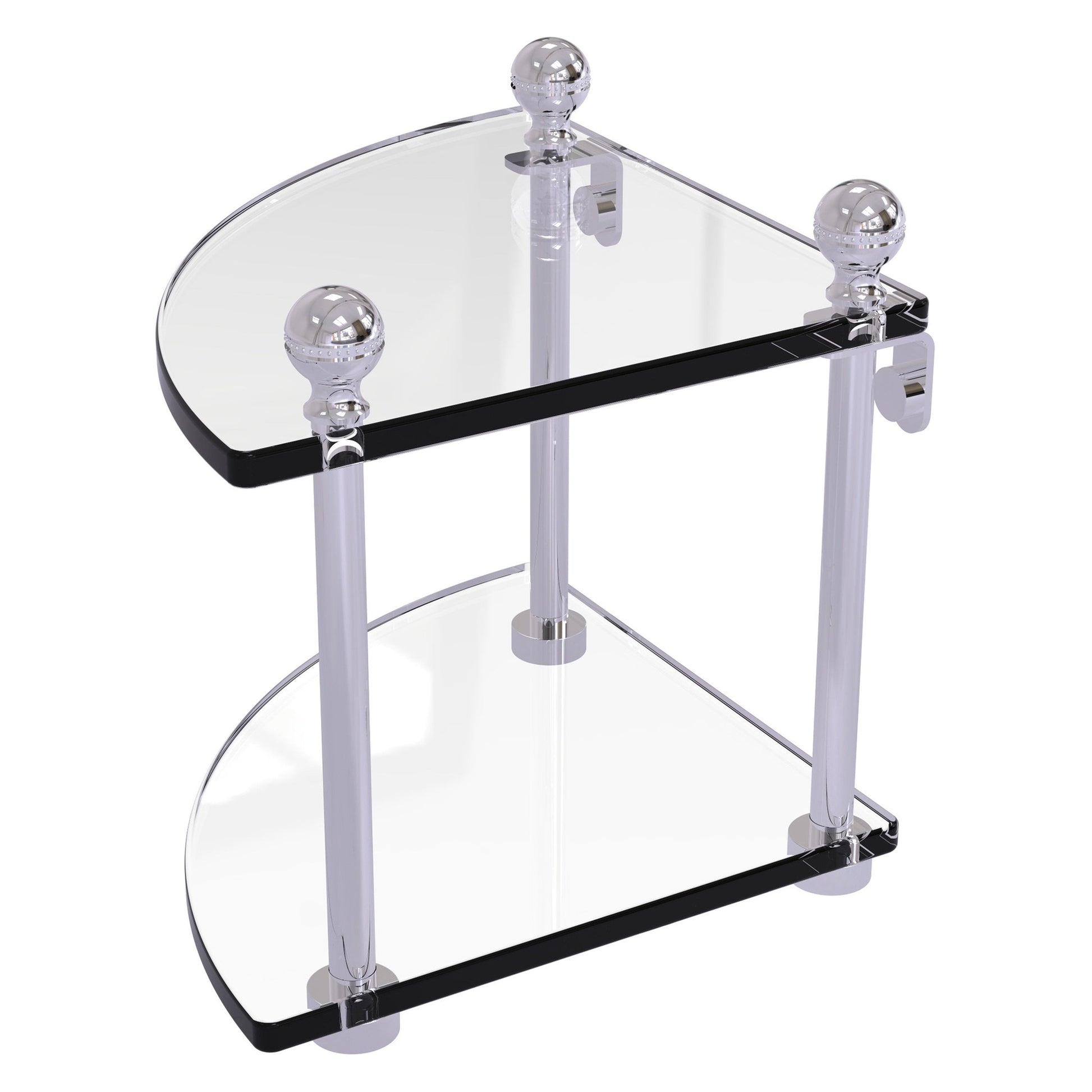 Allied Brass Mambo 8" x 8" Polished Chrome Solid Brass 2-Tier Corner Glass Shelf