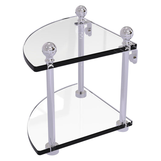 Allied Brass Mambo 8" x 8" Polished Chrome Solid Brass 2-Tier Corner Glass Shelf