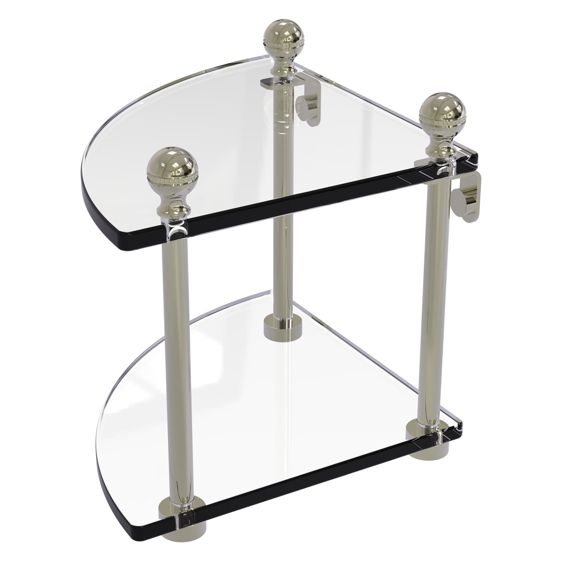 Allied Brass Mambo 8" x 8" Polished Nickel Solid Brass 2-Tier Corner Glass Shelf