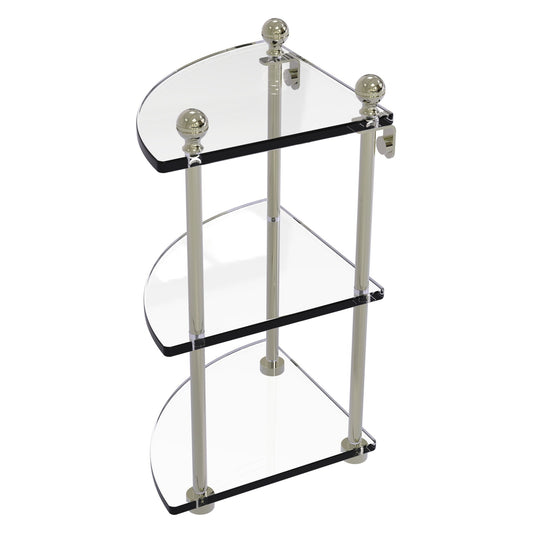 Allied Brass Mambo 8" x 8" Polished Nickel Solid Brass 3-Tier Corner Glass Shelf