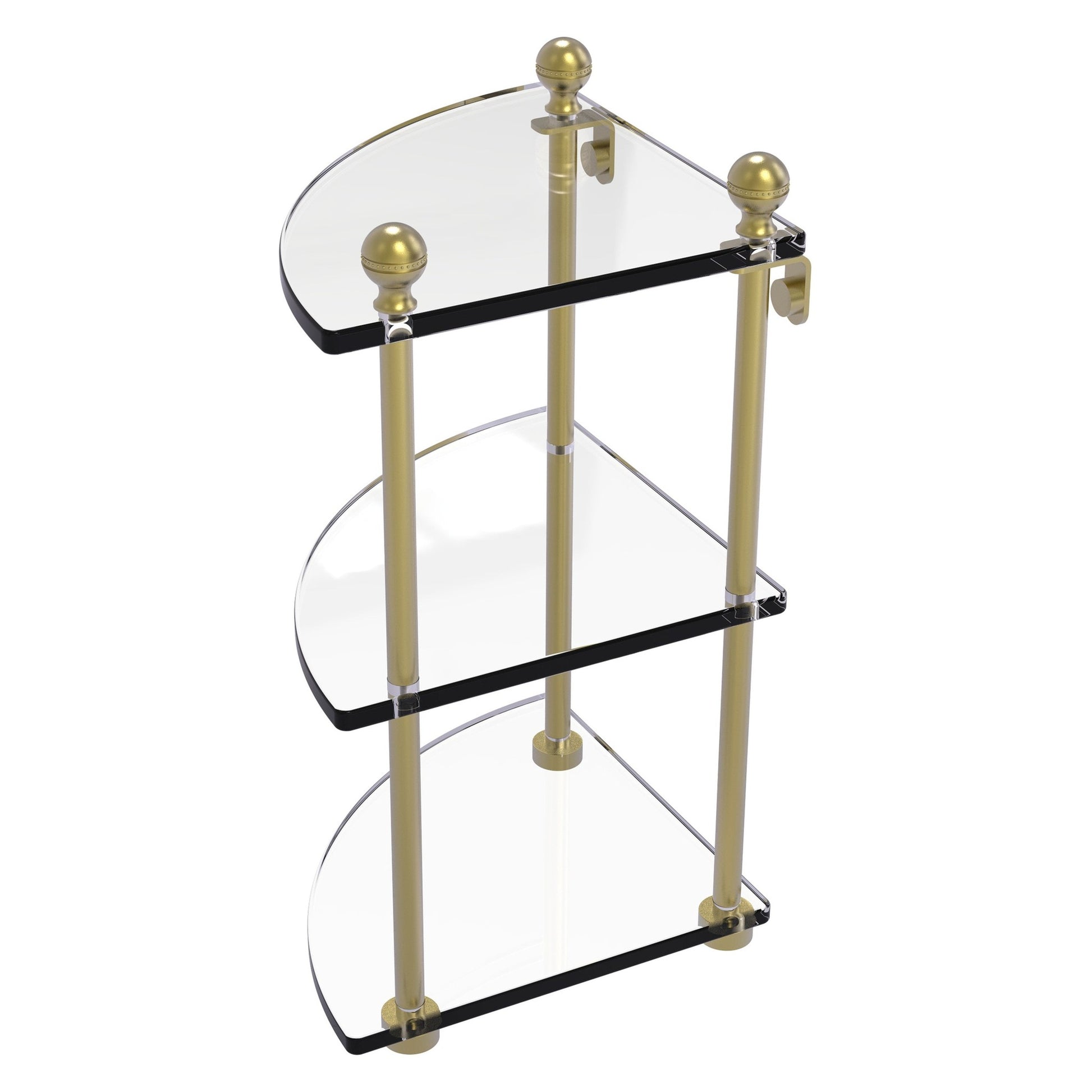 Allied Brass Mambo 8" x 8" Satin Brass Solid Brass 3-Tier Corner Glass Shelf