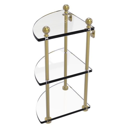 Allied Brass Mambo 8" x 8" Satin Brass Solid Brass 3-Tier Corner Glass Shelf