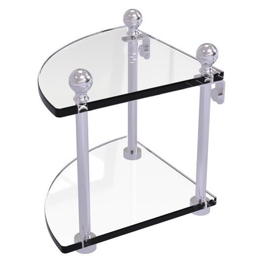 Allied Brass Mambo 8" x 8" Satin Chrome Solid Brass 2-Tier Corner Glass Shelf