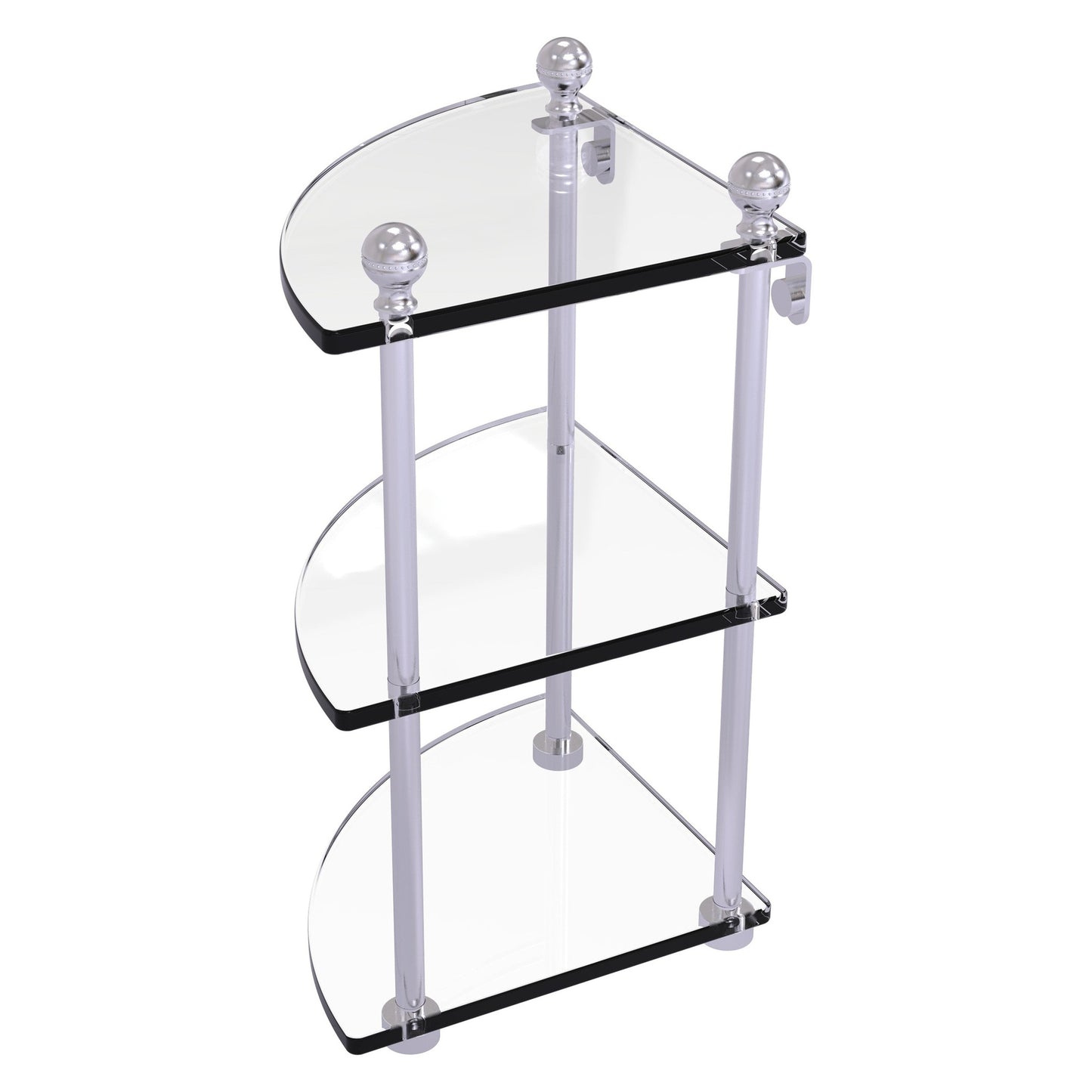 Allied Brass Mambo 8" x 8" Satin Chrome Solid Brass 3-Tier Corner Glass Shelf