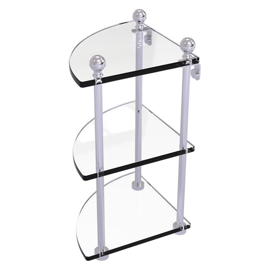 Allied Brass Mambo 8" x 8" Satin Chrome Solid Brass 3-Tier Corner Glass Shelf