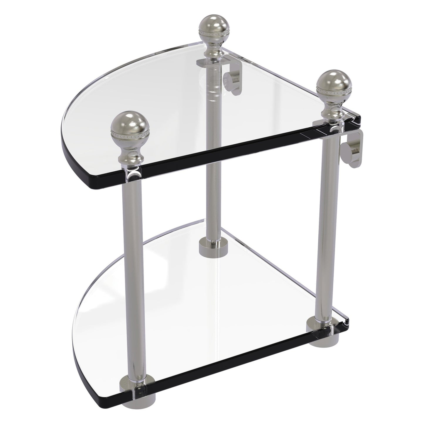 Allied Brass Mambo 8" x 8" Satin Nickel Solid Brass 2-Tier Corner Glass Shelf