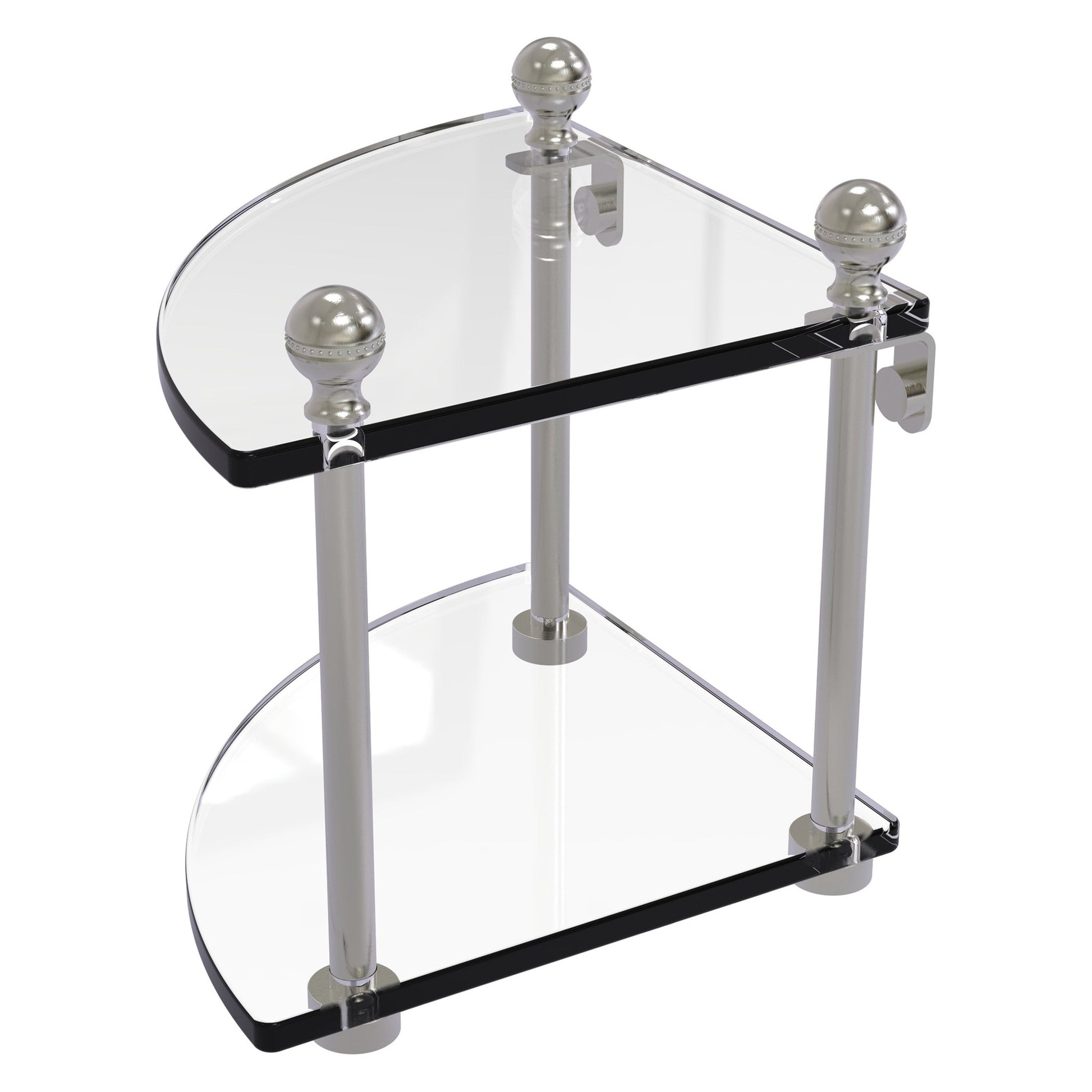 Allied Brass Mambo 8" x 8" Satin Nickel Solid Brass 2-Tier Corner Glass Shelf