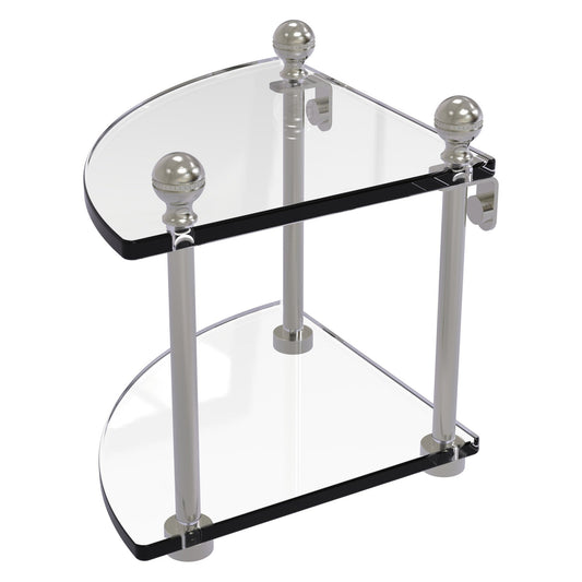 Allied Brass Mambo 8" x 8" Satin Nickel Solid Brass 2-Tier Corner Glass Shelf