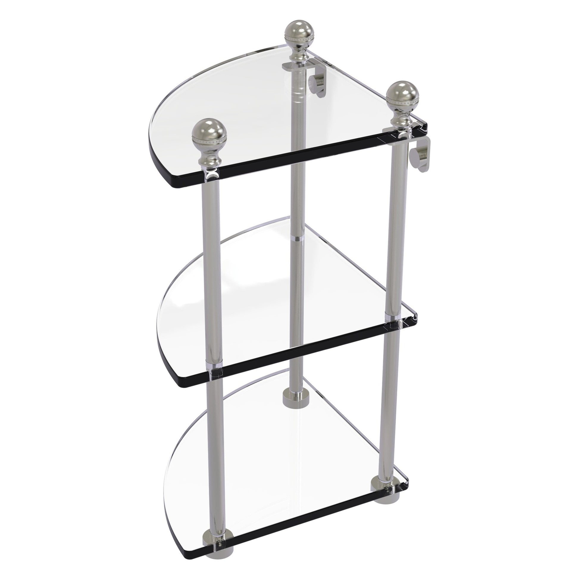 Allied Brass Mambo 8" x 8" Satin Nickel Solid Brass 3-Tier Corner Glass Shelf