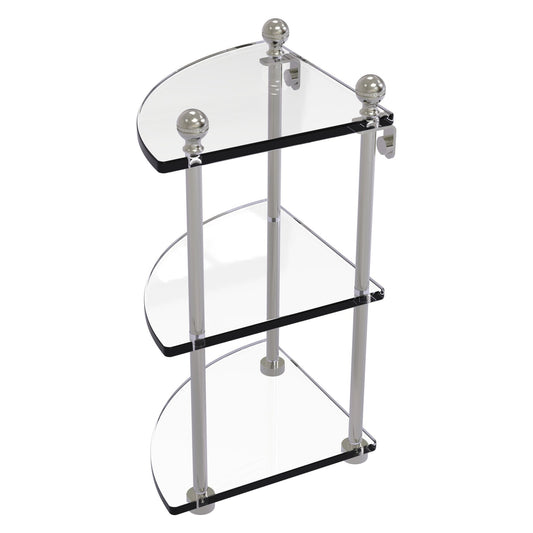 Allied Brass Mambo 8" x 8" Satin Nickel Solid Brass 3-Tier Corner Glass Shelf