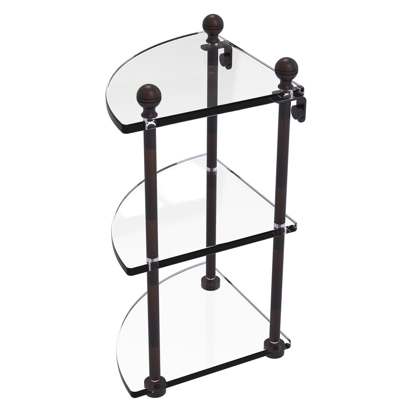 Allied Brass Mambo 8" x 8" Venetian Bronze Solid Brass 3-Tier Corner Glass Shelf