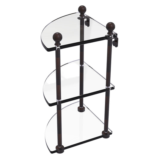 Allied Brass Mambo 8" x 8" Venetian Bronze Solid Brass 3-Tier Corner Glass Shelf