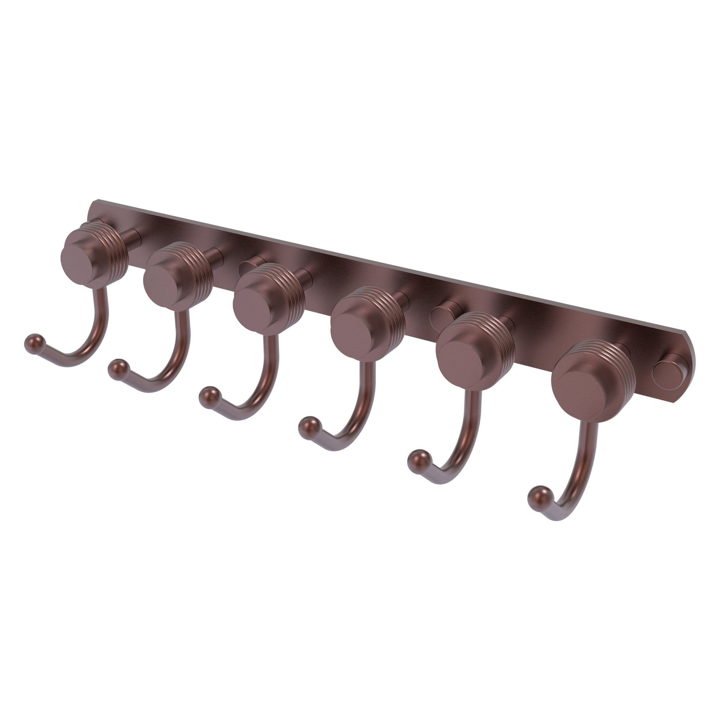 Allied Brass Mercury 15.5" x 4" Antique Copper Solid Brass 6-Position Tie and Belt Rack With Grooved Accent