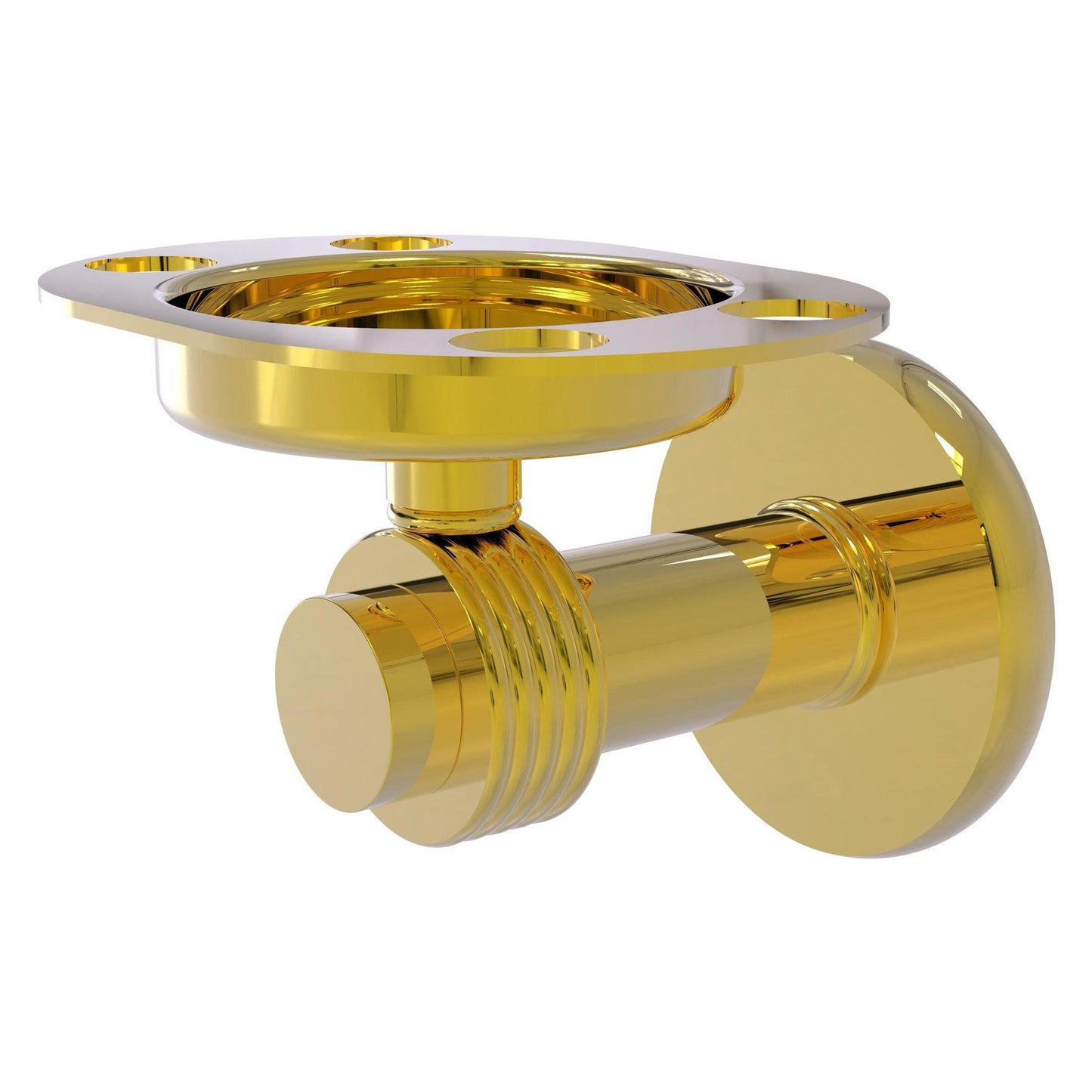 Allied Brass Mercury 5" x 4" Polished Brass Solid Brass Tumbler and Toothbrush Holder With Grooved Accent