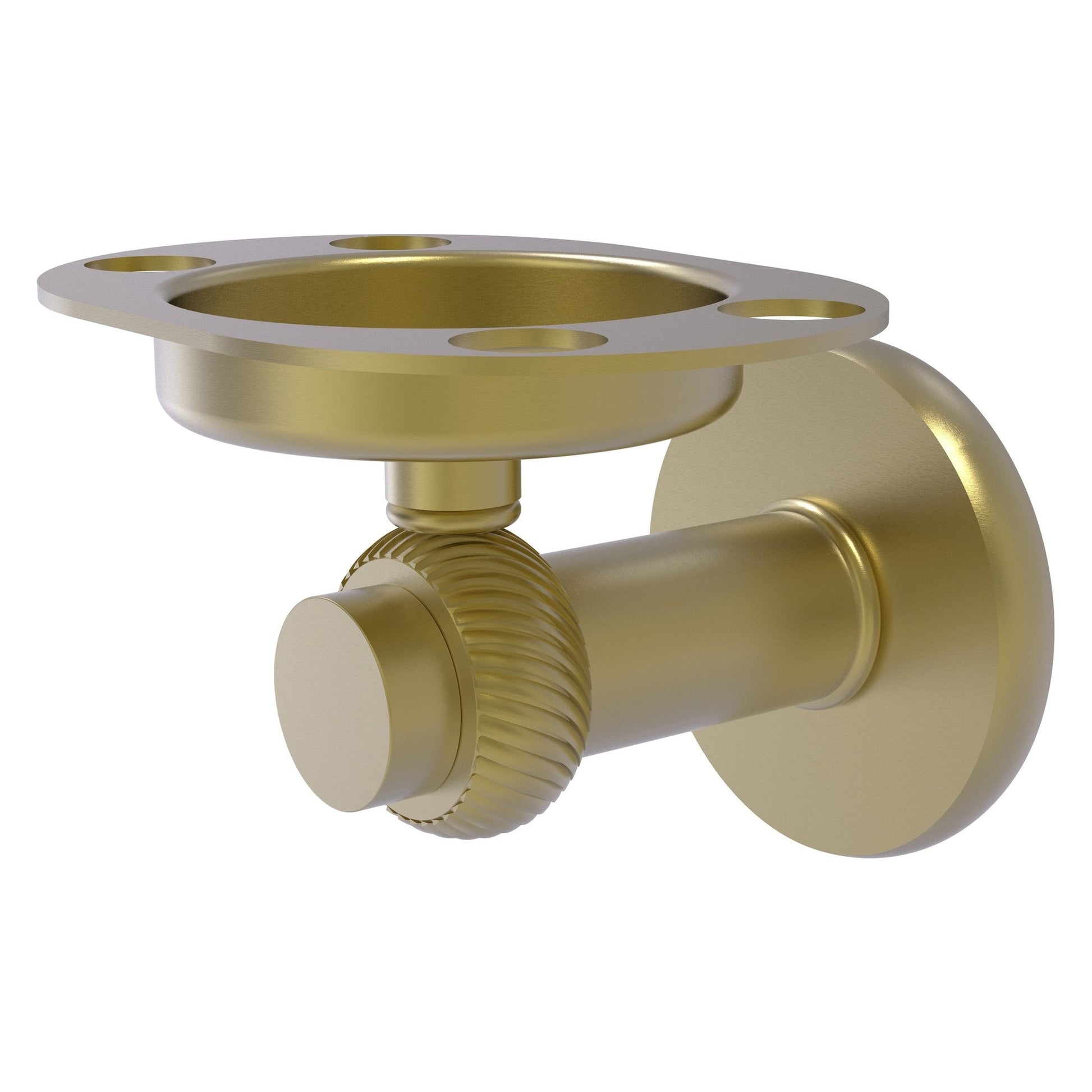 Allied Brass Mercury 5" x 4" Satin Brass Solid Brass Tumbler and Toothbrush Holder With Twisted Accent