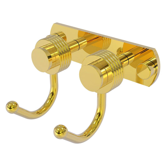 Allied Brass Mercury 5.5" x 4" Polished Brass Solid Brass 2-Position Multi-Hook With Grooved Accent