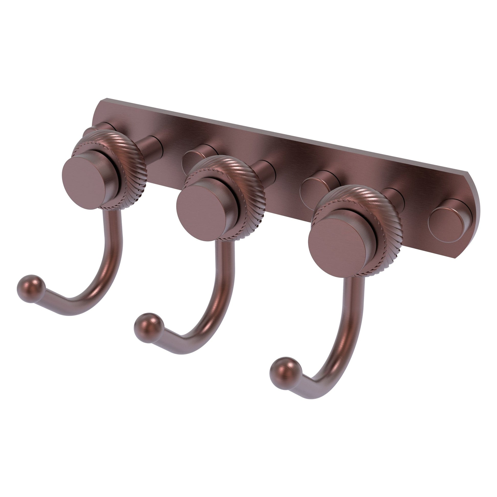 Allied Brass Mercury 8" x 4" Antique Copper Solid Brass 3-Position Multi-Hook With Twisted Accent