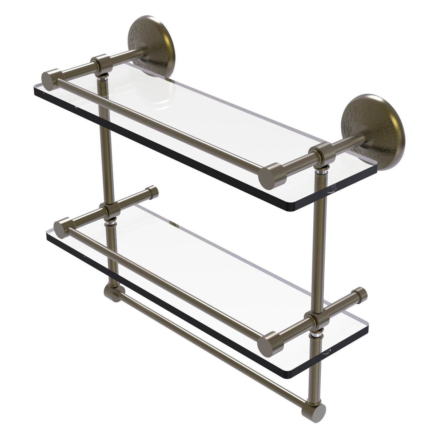 Allied Brass Monte Carlo 16" x 5" Antique Brass Solid Brass Double Glass Shelf With Towel Bar