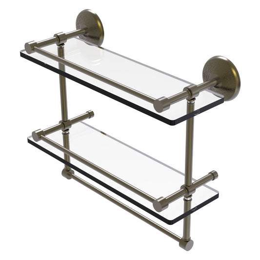 Allied Brass Monte Carlo 16" x 5" Antique Brass Solid Brass Double Glass Shelf With Towel Bar