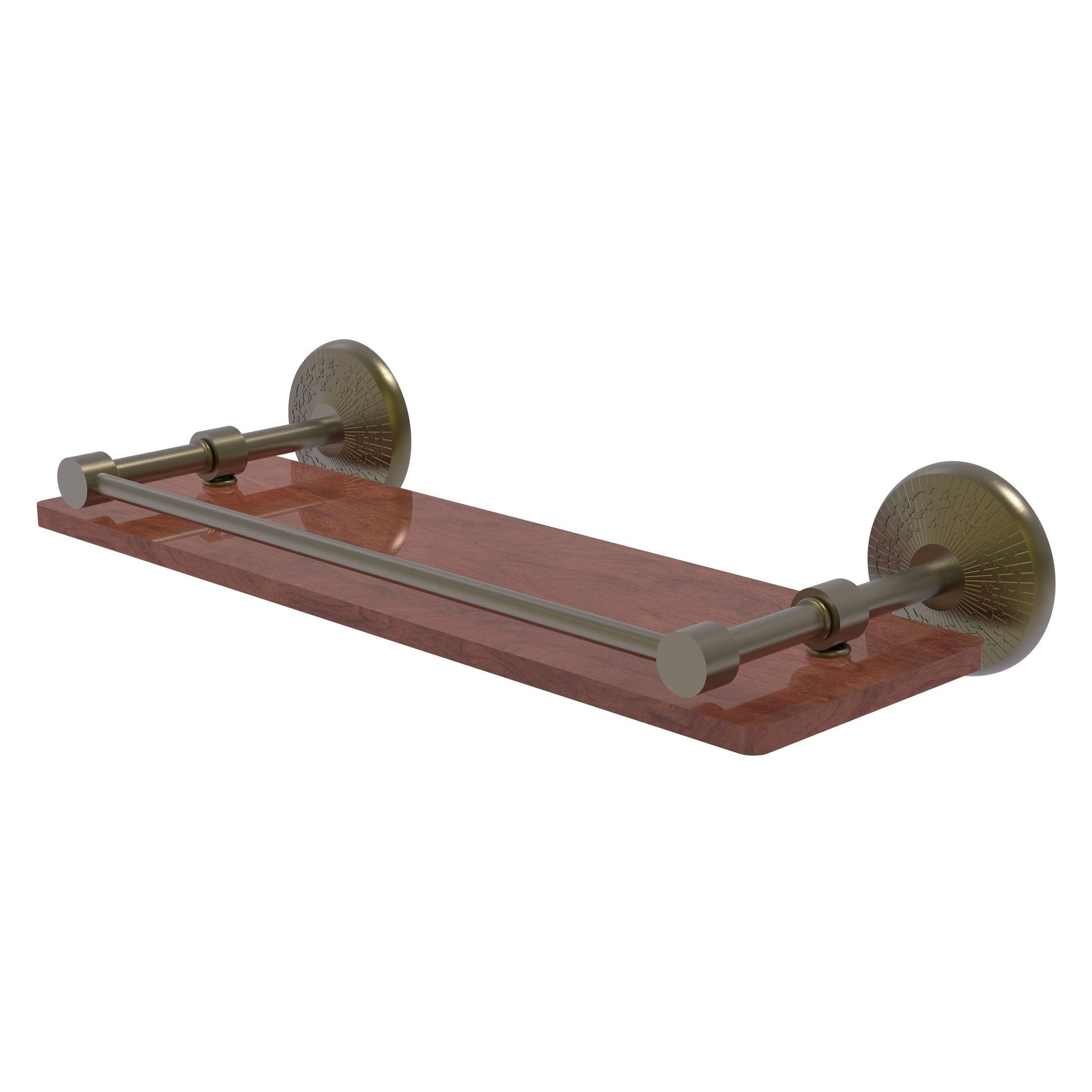 Allied Brass Monte Carlo 16" x 5" Antique Brass Solid Brass Solid IPE Ironwood Shelf With Gallery Rail