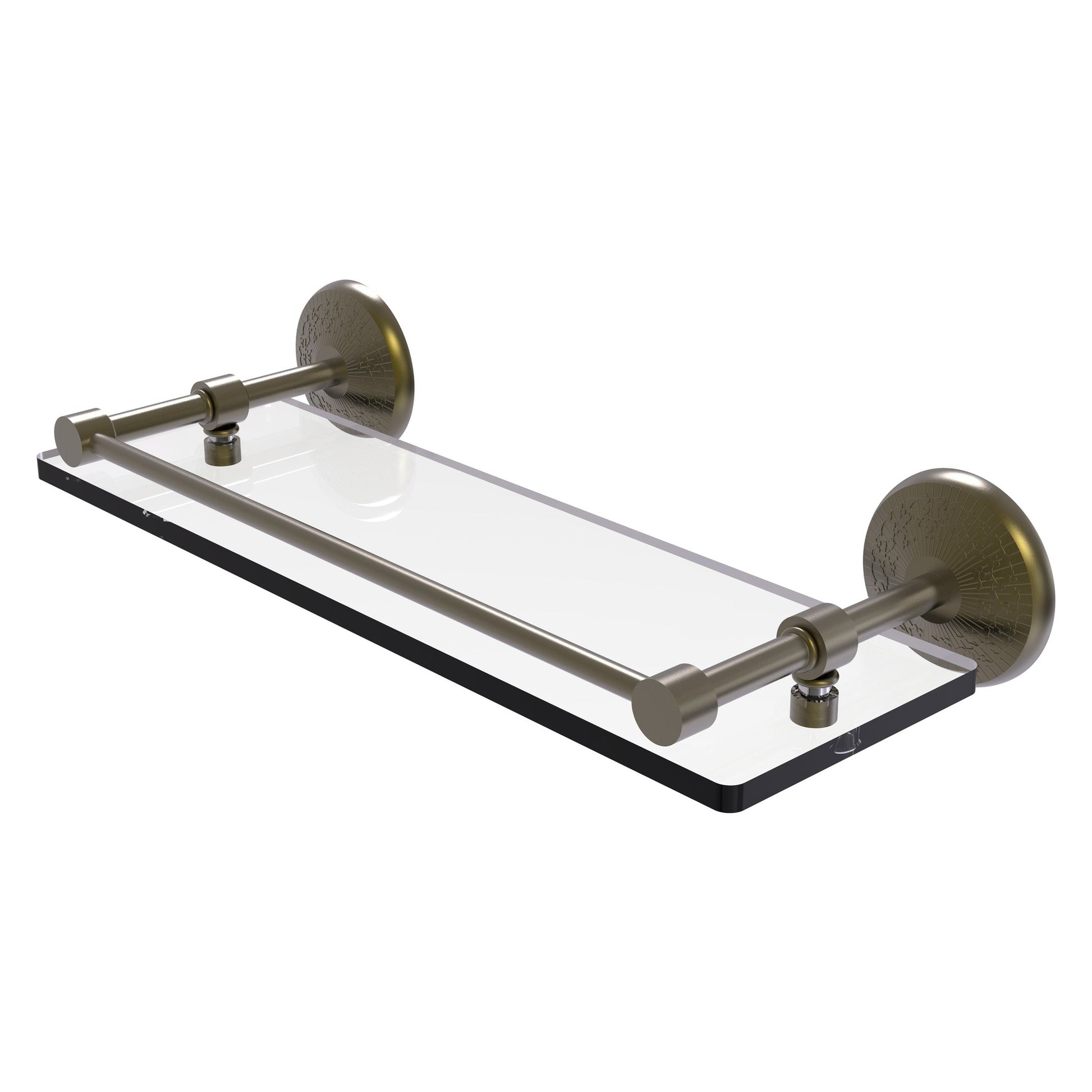 Allied Brass Monte Carlo 16" x 5" Antique Brass Solid Brass Tempered Glass Shelf With Gallery Rail
