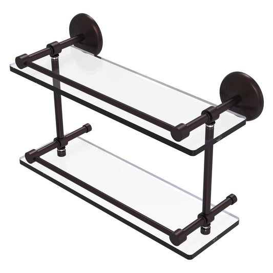 Allied Brass Monte Carlo 16" x 5" Antique Bronze Solid Brass Double Glass Shelf With Gallery Rail
