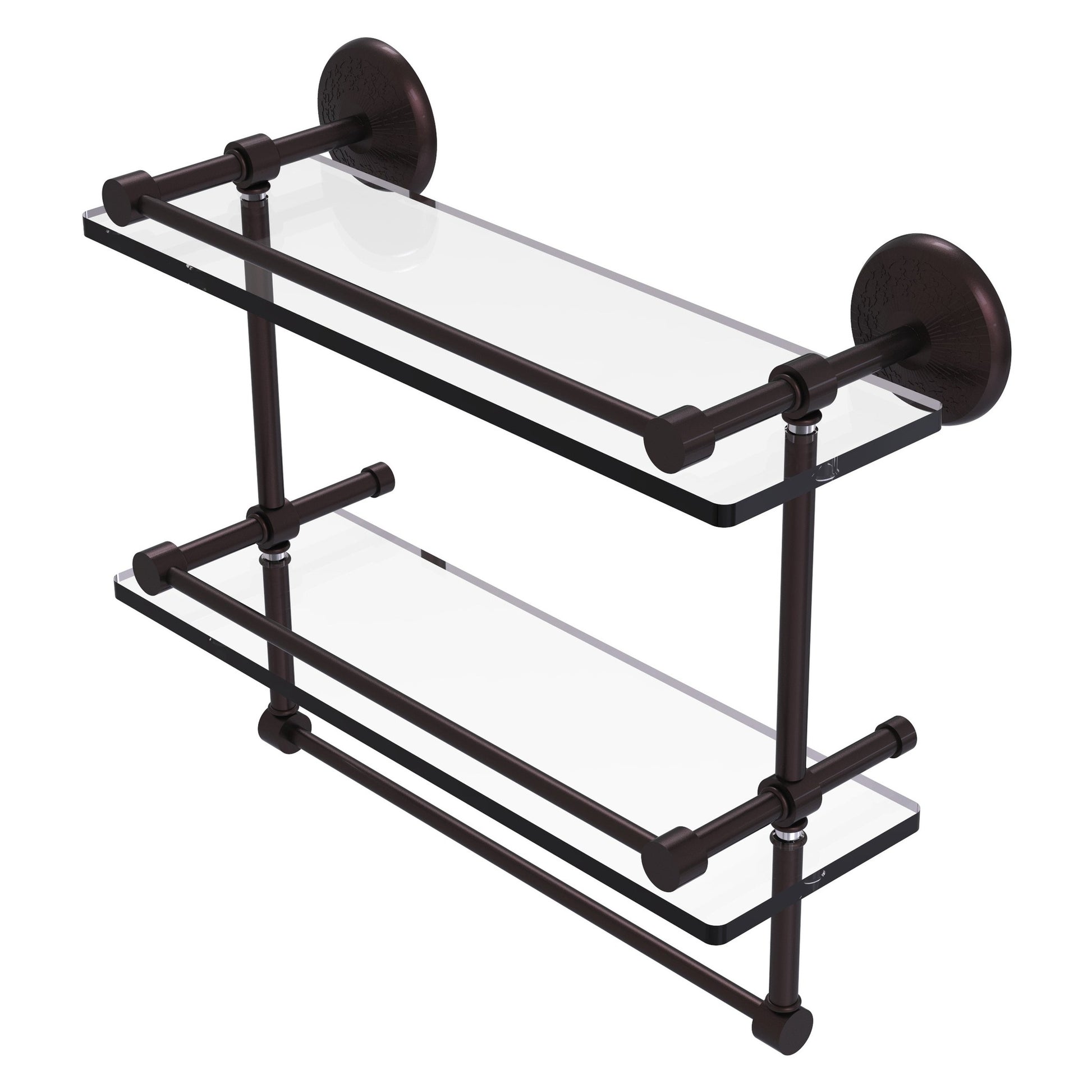 Allied Brass Monte Carlo 16" x 5" Antique Bronze Solid Brass Double Glass Shelf With Towel Bar