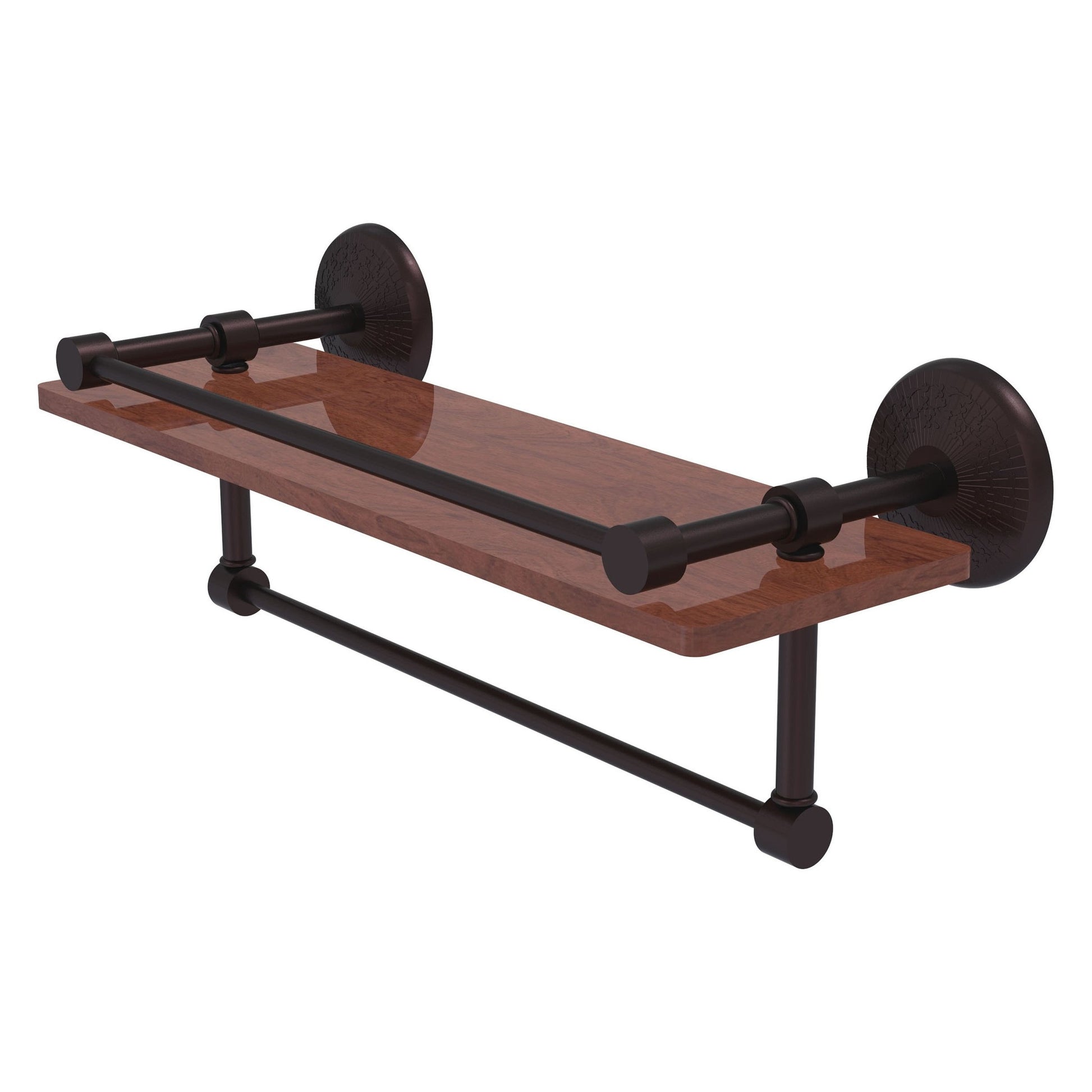 Allied Brass Monte Carlo 16" x 5" Antique Bronze Solid Brass IPE Ironwood Shelf With Gallery Rail and Towel Bar