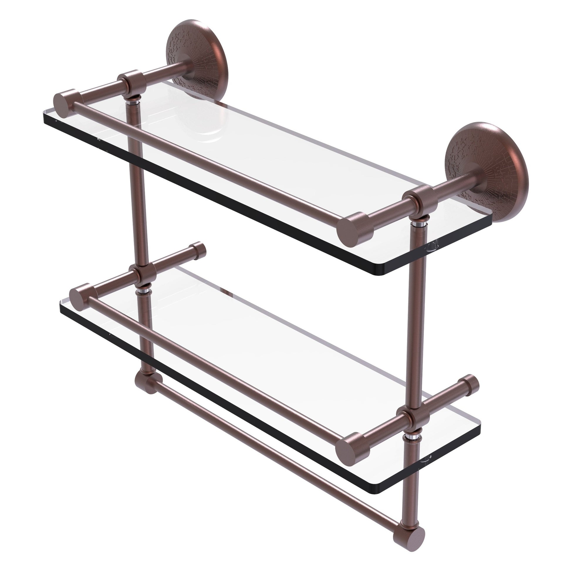 Allied Brass Monte Carlo 16" x 5" Antique Copper Solid Brass Double Glass Shelf With Towel Bar