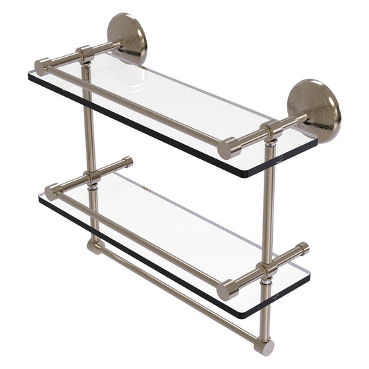 Allied Brass Monte Carlo 16" x 5" Antique Pewter Solid Brass Double Glass Shelf With Towel Bar