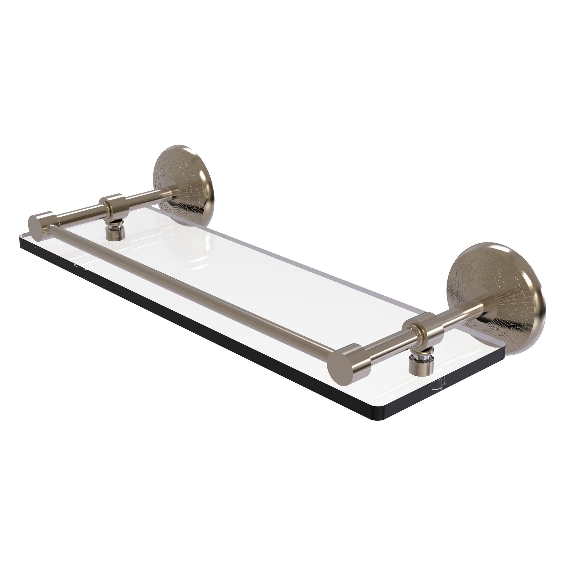 Allied Brass Monte Carlo 16" x 5" Antique Pewter Solid Brass Tempered Glass Shelf With Gallery Rail